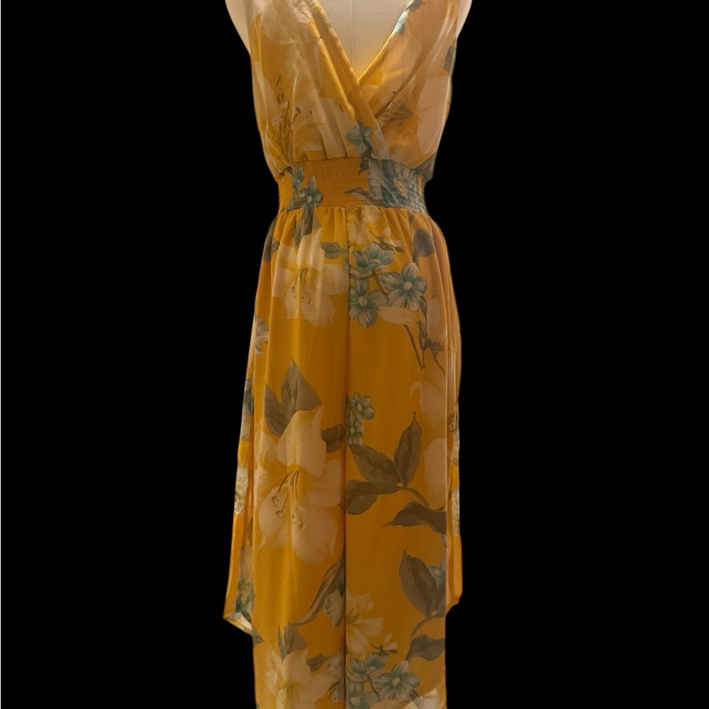 Yellow Floral Wide Leg Jumpsuit